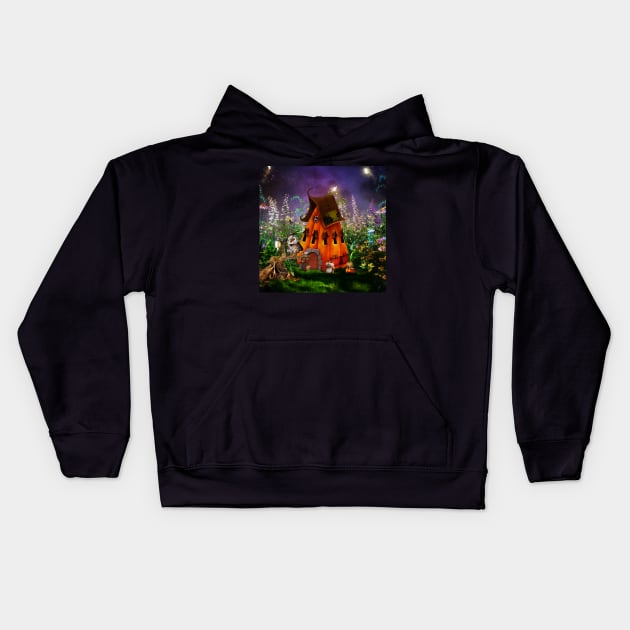 Little friends in the night with pumpkin house Kids Hoodie by Nicky2342